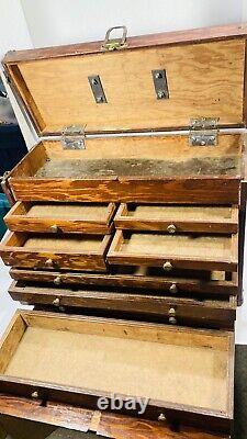 Vintage Pine Grain Box 9 Drawer Pine Wood Machinist Chest Tool tackle Box