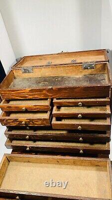 Vintage Pine Grain Box 9 Drawer Pine Wood Machinist Chest Tool tackle Box