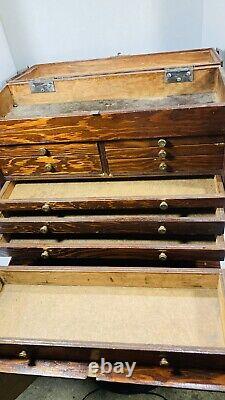 Vintage Pine Grain Box 9 Drawer Pine Wood Machinist Chest Tool tackle Box