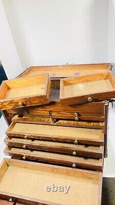 Vintage Pine Grain Box 9 Drawer Pine Wood Machinist Chest Tool tackle Box