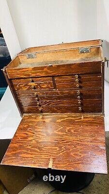 Vintage Pine Grain Box 9 Drawer Pine Wood Machinist Chest Tool tackle Box