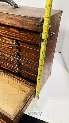 Vintage Pine Grain Box 9 Drawer Pine Wood Machinist Chest Tool tackle Box