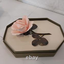 Vintage Pink Porcelain Rose Box Authentication letter Royal Worchester