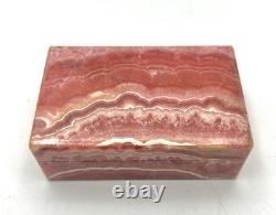 Vintage Pink Rhodochrosite and Onyx Hinged Trinket Box Well Matched Slabs