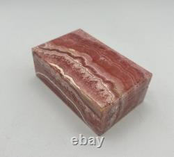Vintage Pink Rhodochrosite and Onyx Hinged Trinket Box Well Matched Slabs