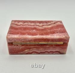Vintage Pink Rhodochrosite and Onyx Hinged Trinket Box Well Matched Slabs