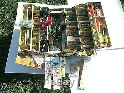 Vintage Plano Fishing Tackle Box Full of Lures & Reels and Extra Fishing Gear
