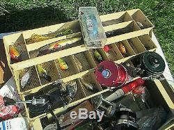 Vintage Plano Fishing Tackle Box Full of Lures & Reels and Extra Fishing Gear