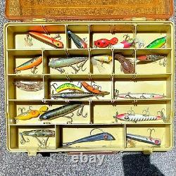 Vintage Plano Magnum Tackle Box Full of Vtg Fishing Lures Heddon Smithwick Etc