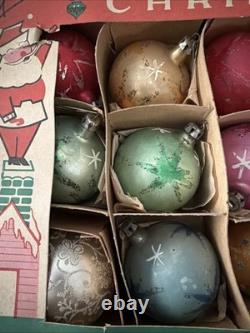 Vintage Poland Glass Christmas Ornaments Set Original Box MCM Glitter Stars