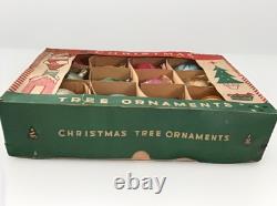 Vintage Poland Glass Christmas Ornaments Set Original Box MCM Glitter Stars