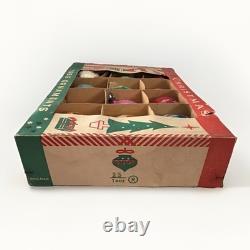 Vintage Poland Glass Christmas Ornaments Set Original Box MCM Glitter Stars