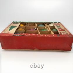 Vintage Poland Glass Christmas Ornaments Set Original Box MCM Glitter Stars