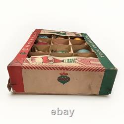 Vintage Poland Glass Christmas Ornaments Set Original Box MCM Glitter Stars