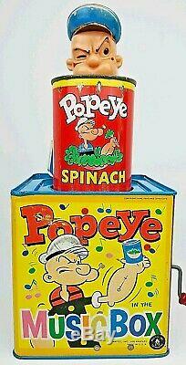 Vintage Popeye In The Music Box Jack In The Box Tin Litho Hand Wind Toy Spinach