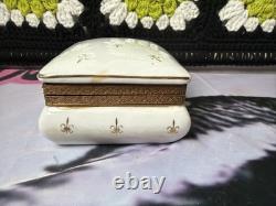 Vintage Porcelain Hinged Trinket Box Blue Crossed Swords Gold Fleur De Lis