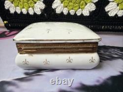 Vintage Porcelain Hinged Trinket Box Blue Crossed Swords Gold Fleur De Lis