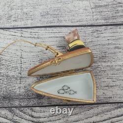 Vintage Porcelain Limoges Bear in Fishing Boat Trinket Box Peint Main