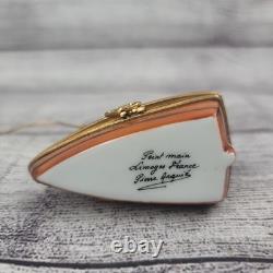 Vintage Porcelain Limoges Bear in Fishing Boat Trinket Box Peint Main