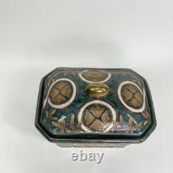 Vintage Porcelain Lion Trinket Jewelry Box 70s China Heraldic Style RARE #127