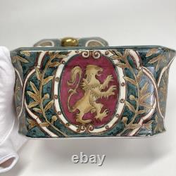 Vintage Porcelain Lion Trinket Jewelry Box 70s China Heraldic Style RARE #127