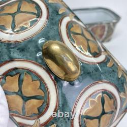 Vintage Porcelain Lion Trinket Jewelry Box 70s China Heraldic Style RARE #127