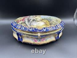 Vintage Porcelain Trinket Box Hand-Painted, Large, Andrea By Sadek Japan 11 L