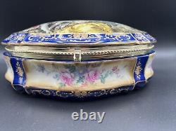 Vintage Porcelain Trinket Box Hand-Painted, Large, Andrea By Sadek Japan 11 L