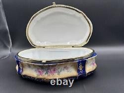 Vintage Porcelain Trinket Box Hand-Painted, Large, Andrea By Sadek Japan 11 L