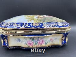 Vintage Porcelain Trinket Box Hand-Painted, Large, Andrea By Sadek Japan 11 L