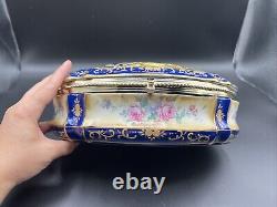 Vintage Porcelain Trinket Box Hand-Painted, Large, Andrea By Sadek Japan 11 L