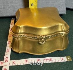 Vintage Porcelain Trinket Box with Gold-Tone Exterior Hinged Vanity Keepsake