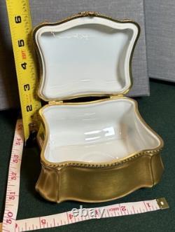 Vintage Porcelain Trinket Box with Gold-Tone Exterior Hinged Vanity Keepsake