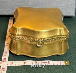 Vintage Porcelain Trinket Box with Gold-Tone Exterior Hinged Vanity Keepsake