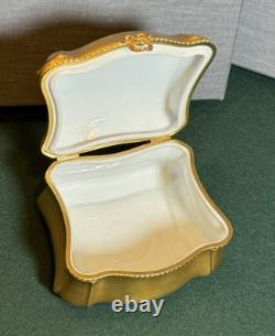 Vintage Porcelain Trinket Box with Gold-Tone Exterior Hinged Vanity Keepsake