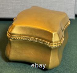 Vintage Porcelain Trinket Box with Gold-Tone Exterior Hinged Vanity Keepsake