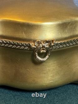 Vintage Porcelain Trinket Box with Gold-Tone Exterior Hinged Vanity Keepsake