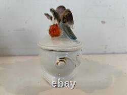 Vintage Possibly Antique Porcelain Vanity Box with Figural Bird Decorations