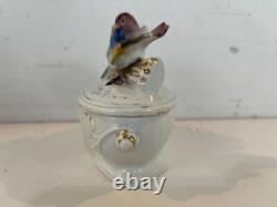 Vintage Possibly Antique Porcelain Vanity Box with Figural Bird Decorations