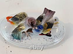 Vintage Possibly Antique Porcelain Vanity Box with Figural Bird Decorations
