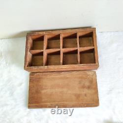 Vintage Primitive Handcrafted 8 Compartments Wooden Spice Box Collectible W779