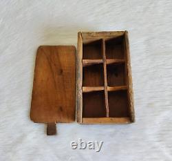 Vintage Primitive Handmade 6 Compartments Spice Keeping Wooden Sliding Box WD913