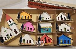 Vintage Putz Village Houses & Church Set Of 10 Japan In Box RARE