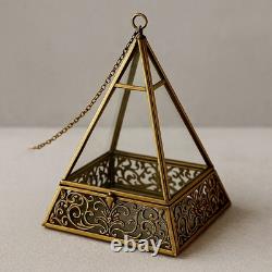 Vintage Pyramid Glass Terrarium Brass Metal Frame Decorative Box