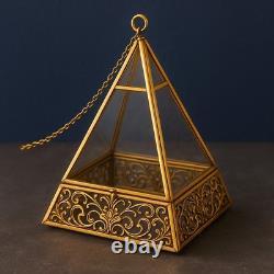 Vintage Pyramid Glass Terrarium Brass Metal Frame Decorative Box