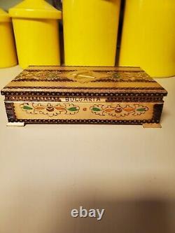 Vintage Pyrography Hand Painted Wood Cigarette Box Bulgaria