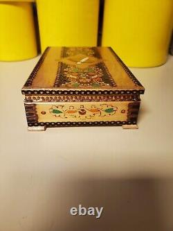 Vintage Pyrography Hand Painted Wood Cigarette Box Bulgaria