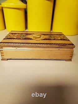 Vintage Pyrography Hand Painted Wood Cigarette Box Bulgaria