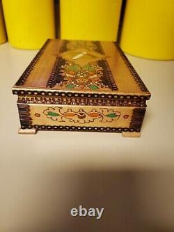 Vintage Pyrography Hand Painted Wood Cigarette Box Bulgaria