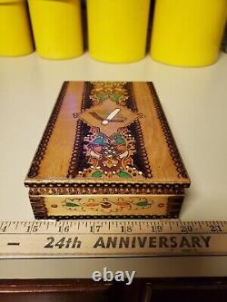 Vintage Pyrography Hand Painted Wood Cigarette Box Bulgaria